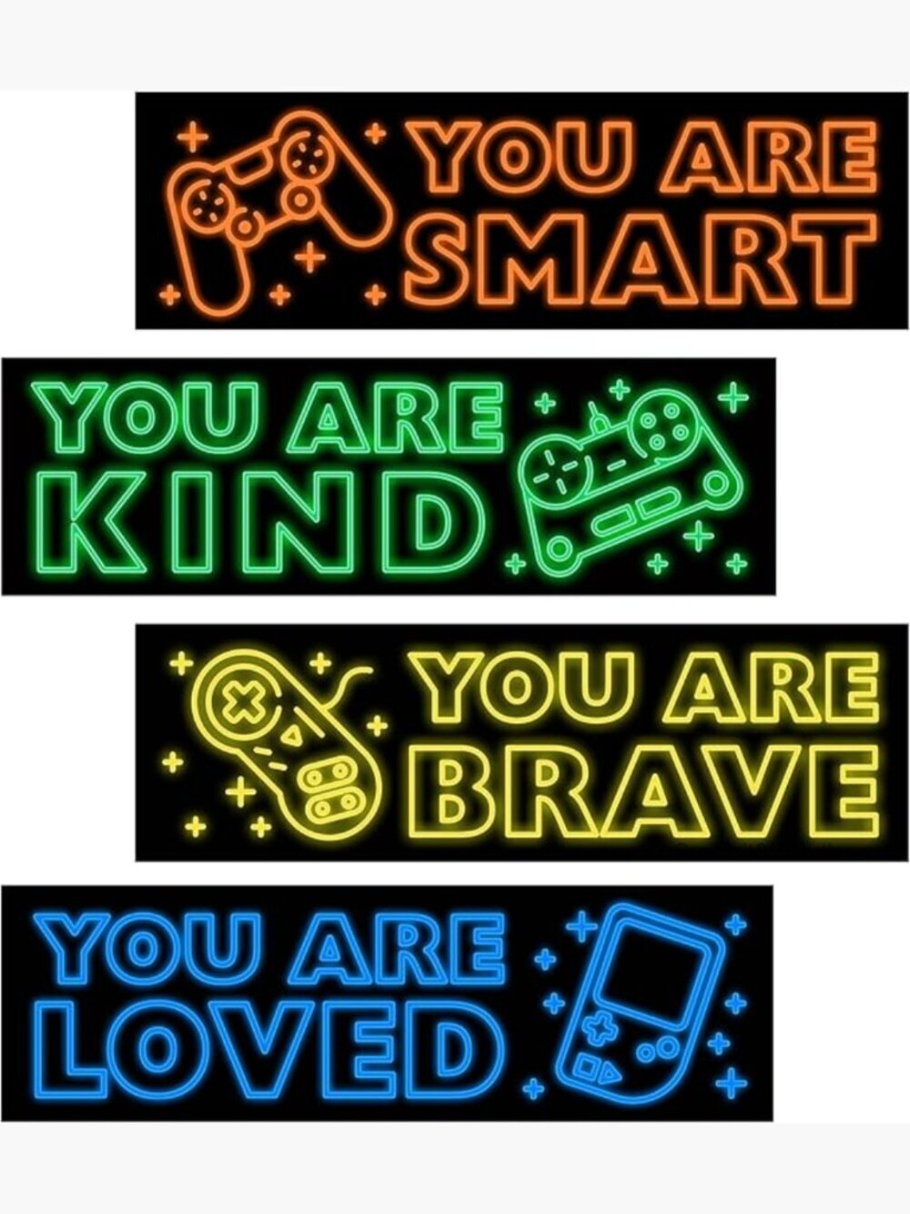 Glow in Dark Video Game Wall Decals, 4 PVC Stickers Boys Room Decor